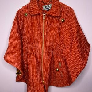 Green With Envy Women’s Heavy Coat Cape Poncho Style Wool Blend Orange Size M